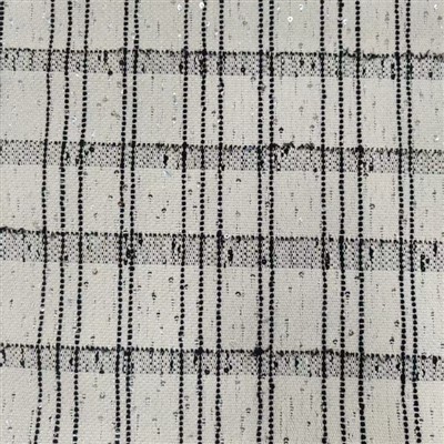 Ffabrig tweed plaid sequin gwyn